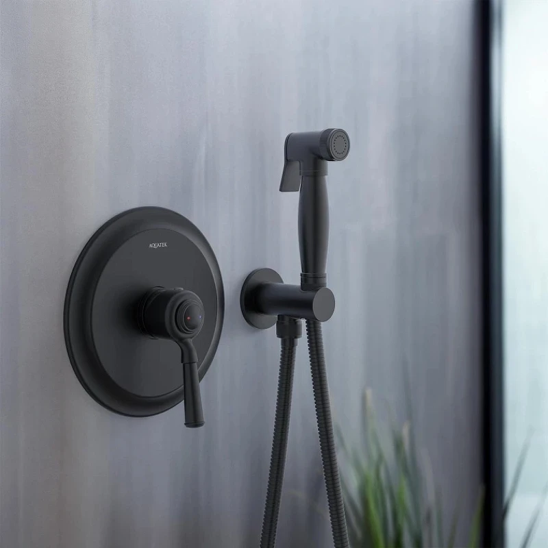 Гигиенический душ со смесителем Aquatek Классик AQ1519MB Черный матовый латунь встраиваемый