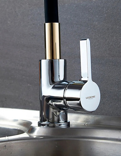 Смеситель для кухни Ledeme Rainbow 4898-10L Хром Золото Черный матовый