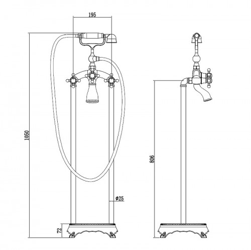 Смеситель для ванны Abber Klassik AF8415G Золото латунь на пол