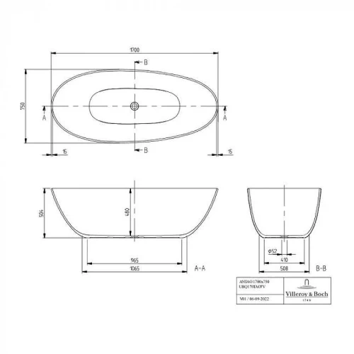Квариловая ванна Villeroy&Boch Antao 170х75 UBQ170TAO7V-3S цвет Grey