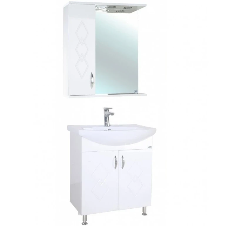 Зеркало со шкафом Bellezza Элеганс 65 L 4618610522018 с подсветкой Белое МДФ / ЛДСП, стекло