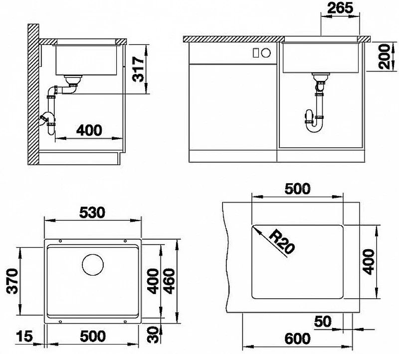 Кухонная мойка Blanco Etagon 500-U 525887 Черная искусственный камень (литьевой мрамор) встраиваемый