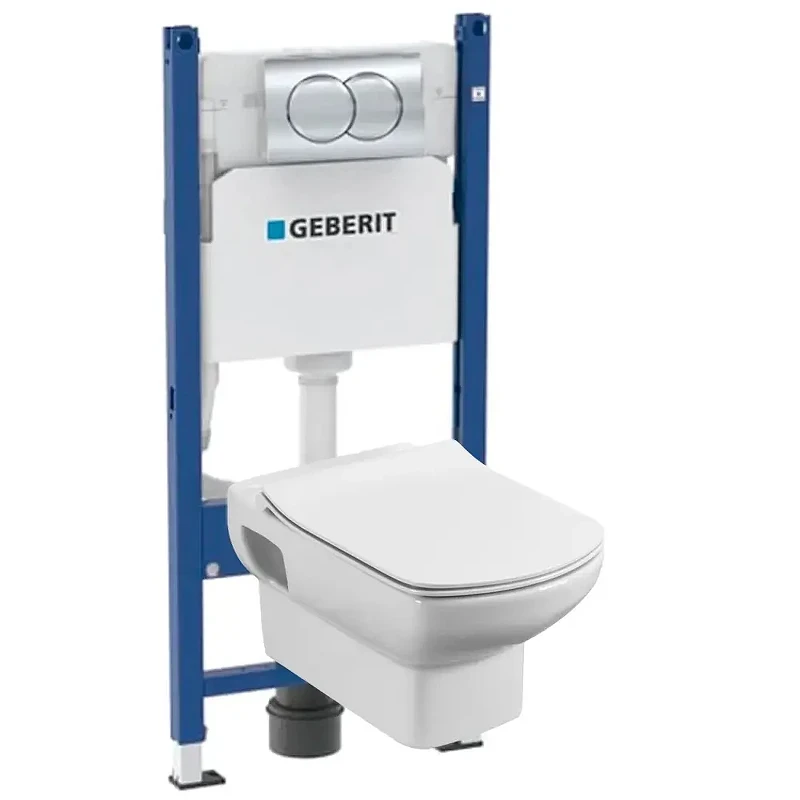 Унитаз с инсталляцией Geberit Delta 458.149.21.R1 цвет Белый с сиденьем Микролифт и клавишей смыва цвет Хром глянцевый