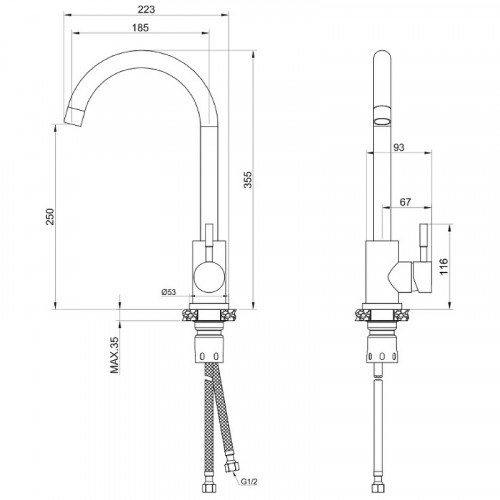 Смеситель для кухни Olive's Balear 13435-1BLGM Оружейная сталь