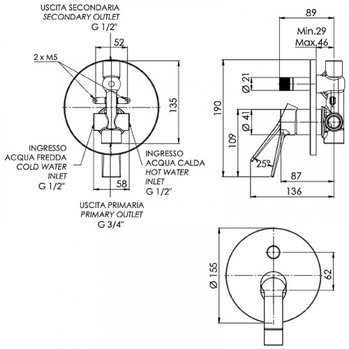Смеситель для душа Remer Slash SL09HNO Черный матовый латунь встраиваемый