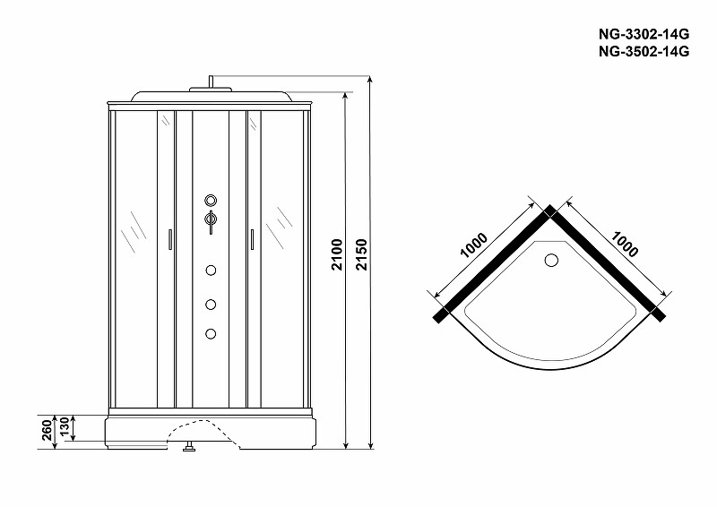 Душевая кабина Niagara Classic 100x100 NG-3502-14G с гидромассажем