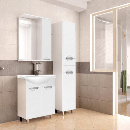 Зеркало со шкафом Style Line Жасмин 65 С с подсветкой Белый глянец МДФ / ЛДСП, стекло