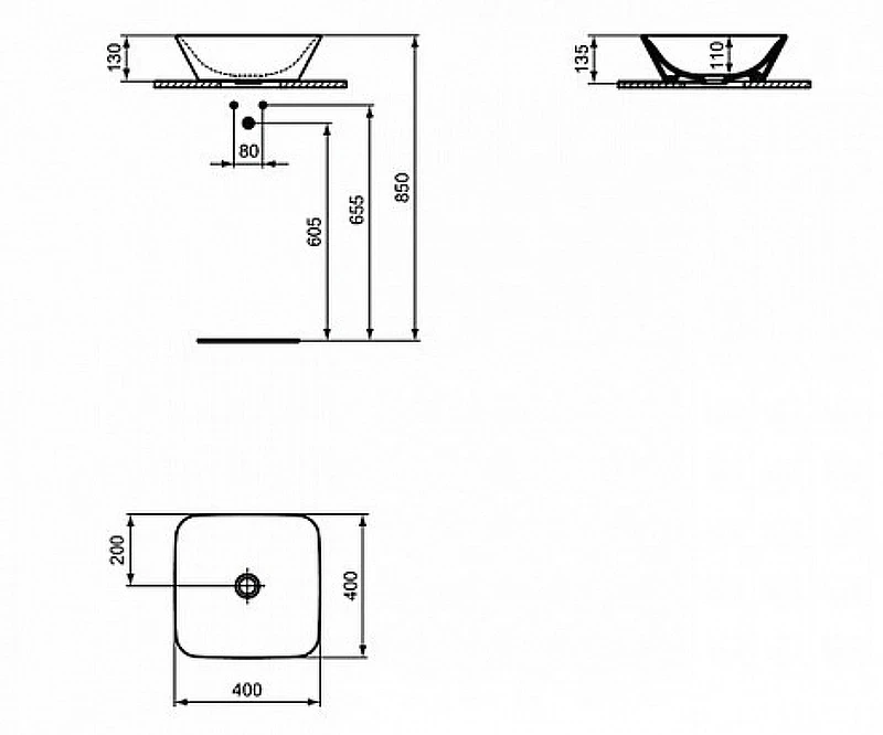 Раковина-чаша Ideal Standard Connect Air 40 E034701 Euro White фарфор накладная