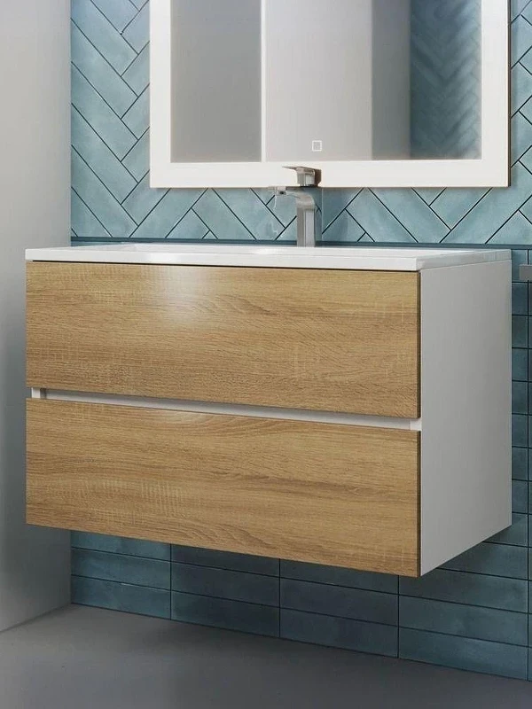 Тумба с раковиной Uperwood Barsa 80 293020534 подвесная цвет Белый матовый Дуб сонома