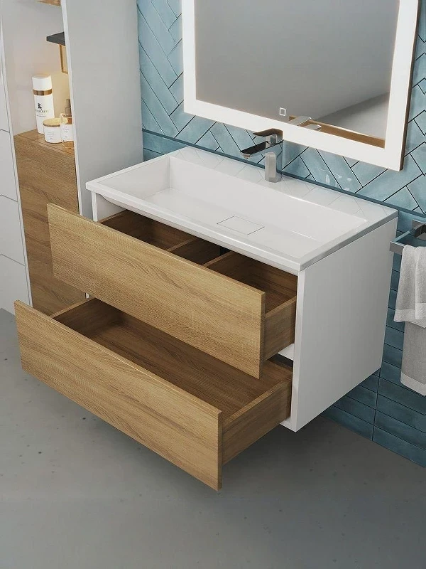 Тумба с раковиной Uperwood Barsa 80 293020534 подвесная цвет Белый матовый Дуб сонома