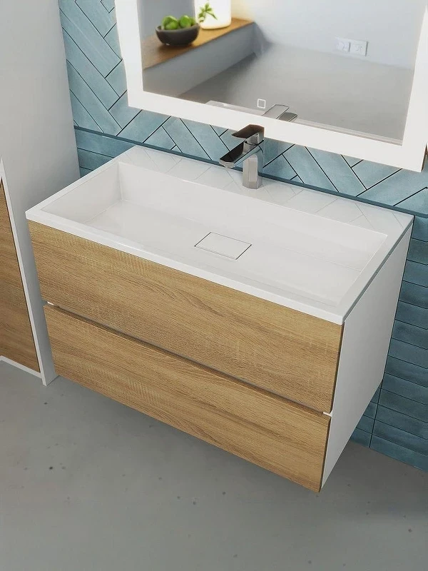 Тумба с раковиной Uperwood Barsa 80 293020534 подвесная цвет Белый матовый Дуб сонома