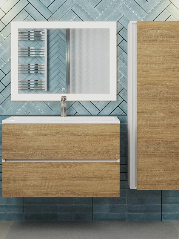 Тумба с раковиной Uperwood Barsa 80 293020534 подвесная цвет Белый матовый Дуб сонома