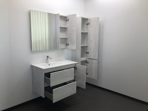 Зеркальный шкаф Comforty Бремен 90 00004142374 Дуб белый МДФ / ЛДСП, стекло