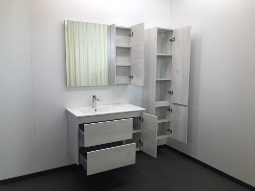 Зеркальный шкаф Comforty Бремен 90 00004142374 Дуб белый МДФ / ЛДСП, стекло