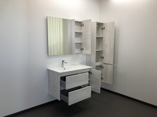 Зеркальный шкаф Comforty Бремен 90 00004142374 Дуб белый МДФ / ЛДСП, стекло