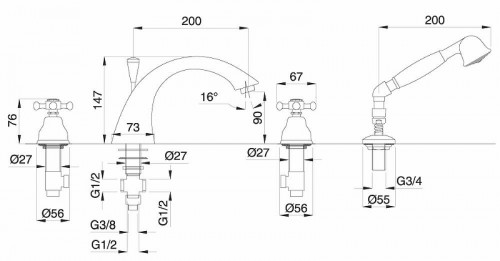 Смеситель на борт ванны Migliore Lady 18850 Золото латунь