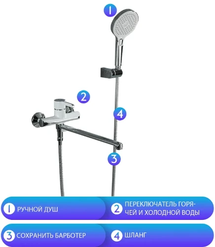 Смеситель для ванны Gappo G03-8 G2203-8 универсальный Белый Хром