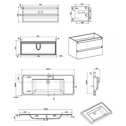 Тумба с раковиной Parly Spa Gucci 80 Gucci80 10119 подвесная Белая глянцевая