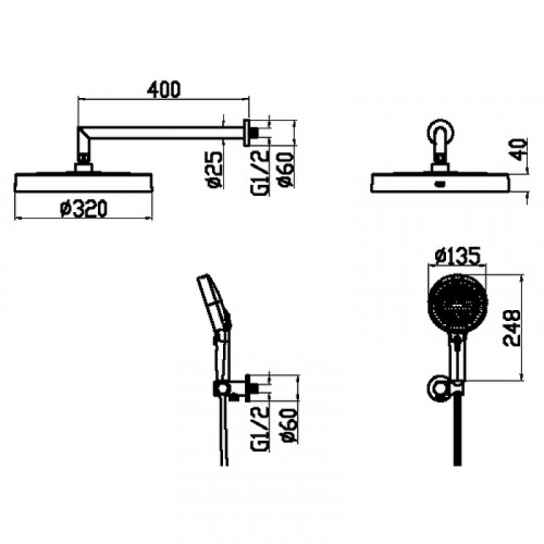 Комплект верхнего и ручного душа Boheme Cell 427-MG Золото матовое пластик на стену