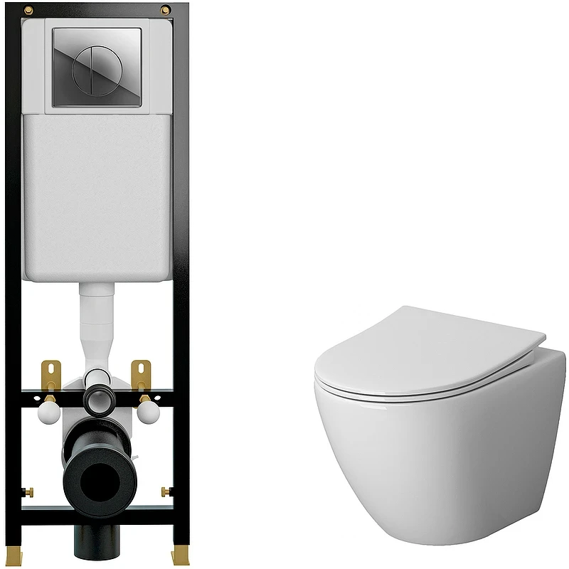 Комплект унитаза Niagara Vista NG-9301 с инсталляцией Cersanit Black 35 S-IN-BLACK-Cg-w с сиденьем Микролифт и клавишей смыва Хром