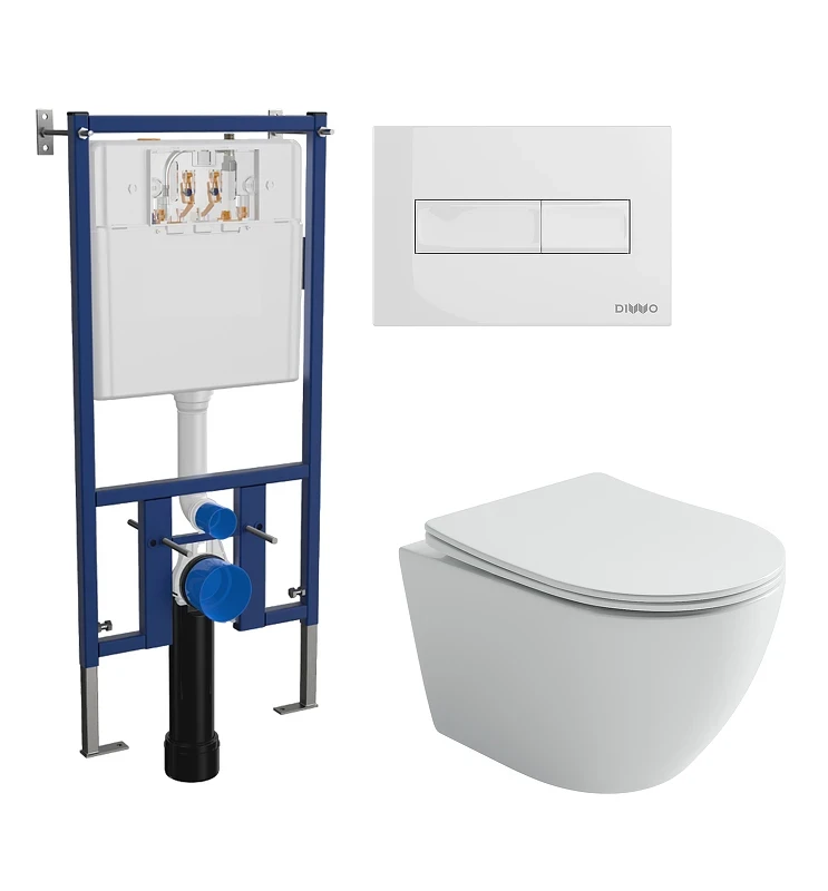 Комплект унитаза DIWO Ceramicanova Uno CN11001T с сиденьем с инсталляцией DIWO 4501 с клавишей смыва цвет Глянцевый белый