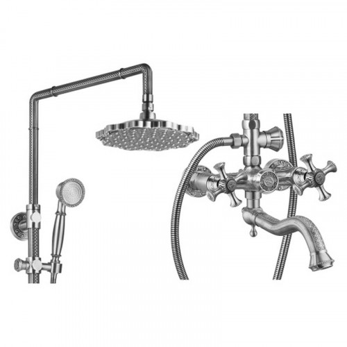 Душевая система ZorG Antic A 7002DS-SL Серебро латунь на стену