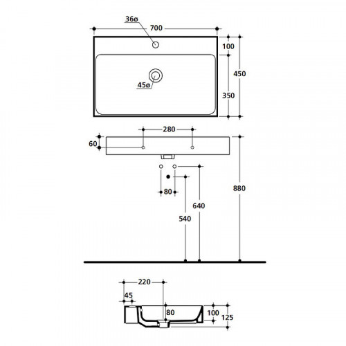 Раковина Kerasan Cento 70 353201*1 Белая фарфор подвесная, накладная