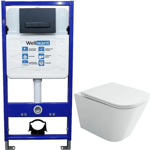 Унитаз с инсталляцией Ceramicanova Union CN4009T + WellWant Standart 50 WWISI111BB с сиденьем Микролифт и Черной матовой клавишей смыва