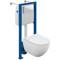 Комплект унитаза Cersanit Brasko Smart CO DPL EO Slim с сиденьем Микролифт и инсталляцией Vector 68304 с Белой клавишей смыва фарфор подвесной