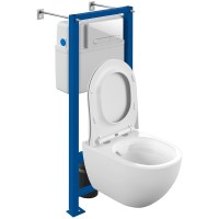 Комплект унитаза Cersanit Brasko Smart CO DPL EO Slim с сиденьем Микролифт и инсталляцией Vector 68304 с Белой клавишей смыва фарфор подвесной