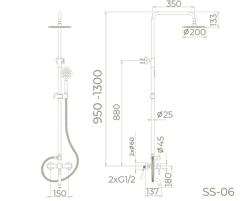 Душевая система Knotlor Streamline SS-06 цвет Матовая сталь