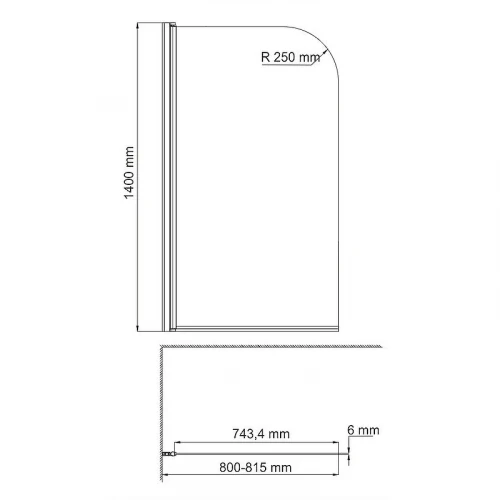 Шторка на ванну WasserKRAFT Leine 80 35P01-80W профиль Белый матовый стекло прозрачное