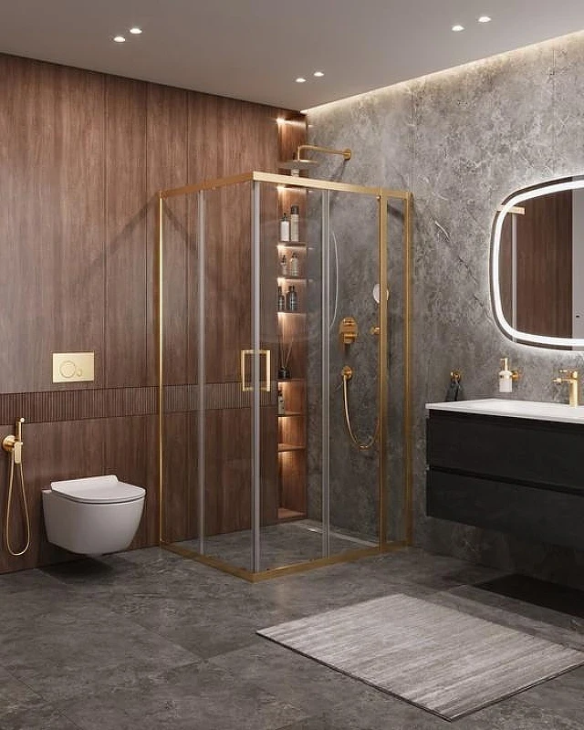 Душевой уголок Cezares Molveno 120x100 MOLVENO-AH-21-100+20-C-BORO-IV профиль Брашированное золото стекло прозрачное