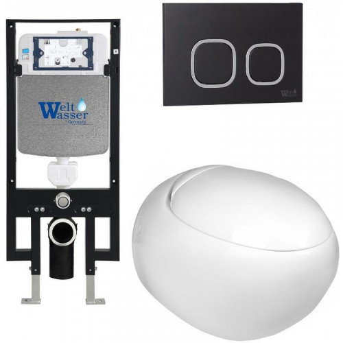 Комплект унитаза с инсталляцией WeltWasser AMBERG 497 + JECKENBACH 004 GL-WT + AMBERG RD-BL 10000006623 цвет Белый глянцевый с сиденьем Микролифт и клавишей смыва цвет Черный