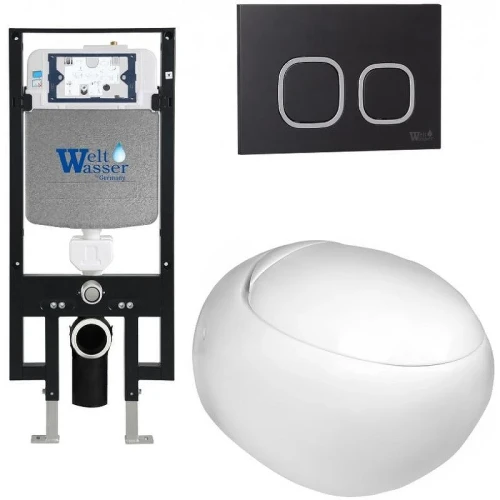 Комплект унитаза с инсталляцией WeltWasser AMBERG 497 + JECKENBACH 004 GL-WT + AMBERG RD-BL 10000006623 цвет Белый глянцевый с сиденьем Микролифт и клавишей смыва цвет Черный