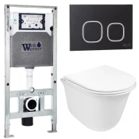 Комплект унитаза с инсталляцией WeltWasser AMBERG 506 ST + TELBACH 004 GL-WT + AMBERG RD-BL 10000006939 цвет Белый глянцевый с сиденьем Микролифт и клавишей смыва цвет Черный