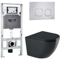 Комплект унитаза с инсталляцией WeltWasser AMBERG 506 ST + MERZBACH 041 XL MT-BL + AMBERG RD-MT CR 10000010945 цвет Черный матовый с сиденьем Микролифт и клавишей смыва цвет Хром матовый
