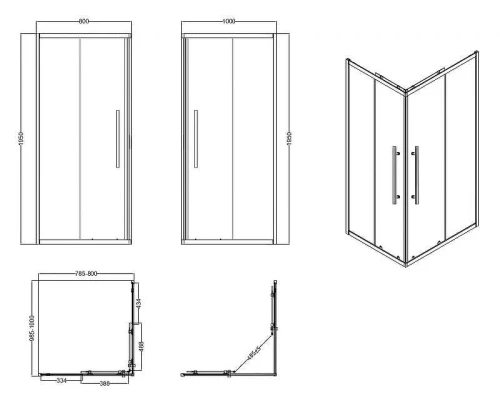 Душевой уголок Esbano 100x80 ESF-80D1+100D2-C к-т профиль Хром стекло прозрачное