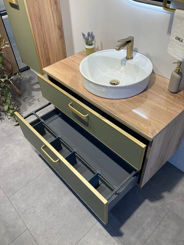 Тумба под раковину Orka Salerno 76 3008779 подвесная цвет Зеленый матовый Светлое дерево