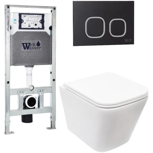 Комплект унитаза с инсталляцией WeltWasser AMBERG 506 ST + GELBACH 043 MT-WT + AMBERG RD-BL 10000011906 цвет Белый матовый с сиденьем Микролифт и клавишей смыва цвет Черный