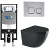 Комплект унитаза с инсталляцией WeltWasser AMBERG 497 + MERZBACH 043 GL-BL + AMBERG RD-CR 10000012177 цвет Черный глянцевый с сиденьем Микролифт и клавишей смыва цвет Хром