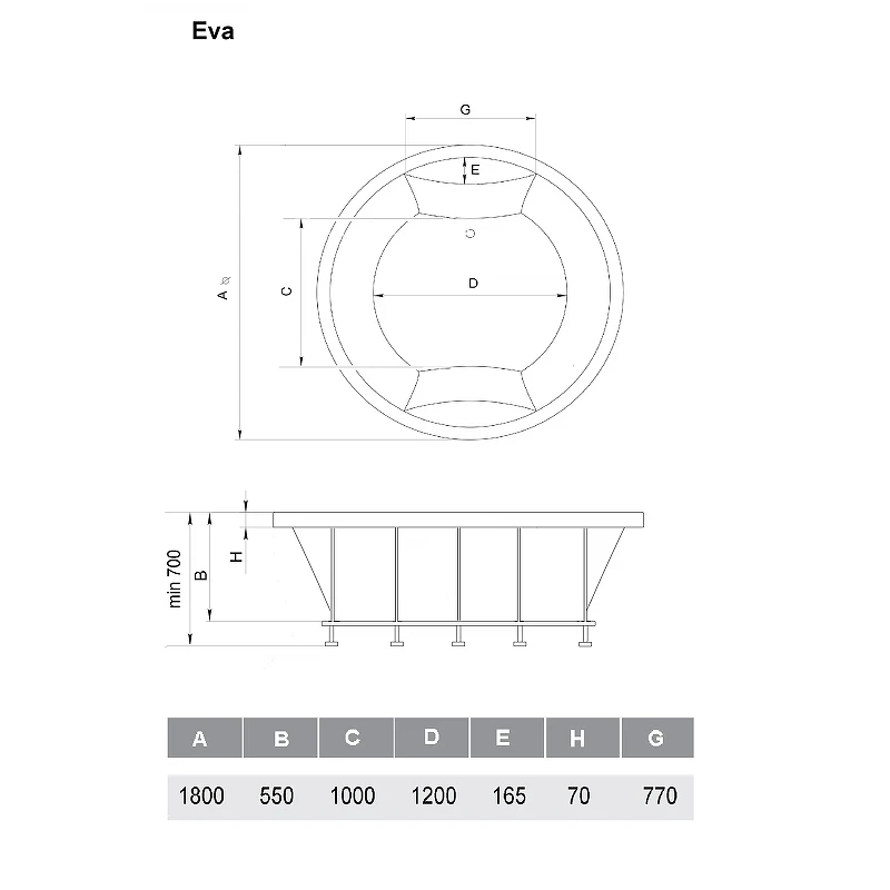 Акриловая ванна Vayer Eva 180x180 Гл000025681 без гидромассажа