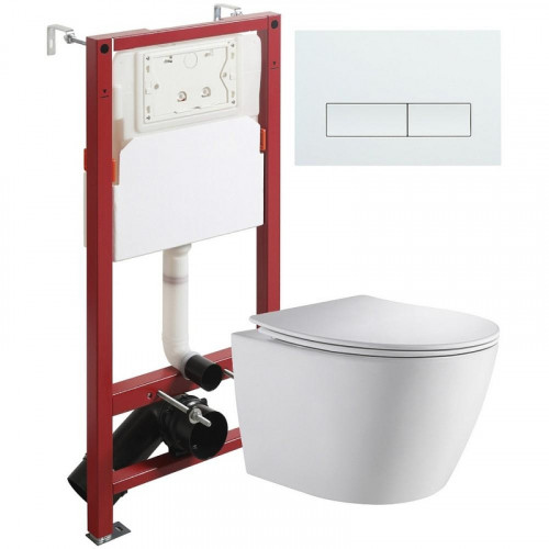 Комплект унитаза с инсталляцией Orange CI07-150W+APB288 с сиденьем Микролифт и Белой глянцевой клавишей смыва