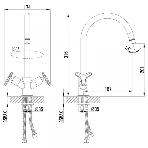 Смеситель для кухни Lemark Plus Spirit LM1905C Хром латунь на столешницу