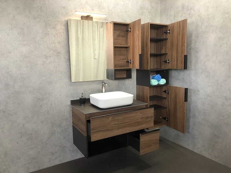 Зеркало со шкафом Comforty Штутгарт 90 00004151038 Дуб темно-коричневый Черное матовое МДФ / ЛДСП, стекло