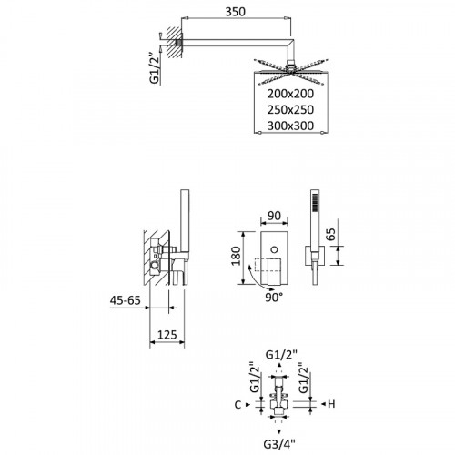 Душевая система Cezares Porta PORTA-DSIPQ-30-SR Sunrise латунь встраиваемый