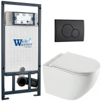 Комплект унитаза с инсталляцией WeltWasser MARBERG 507 + MERZBACH 043 XL GL-WT + MAR 507 RD MT-BL 10000013806 цвет Белый глянцевый с сиденьем Микролифт и клавишей смыва цвет Черный матовый