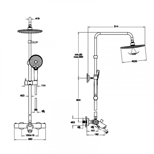 Душевая система Vitra Aquaheat Joy A47208EXP с термостатом Хром латунь на стену