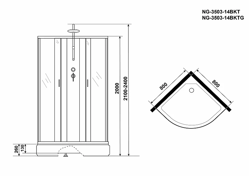 Душевая кабина Niagara Classic 80x80 NG-3503-14BKT без гидромассажа