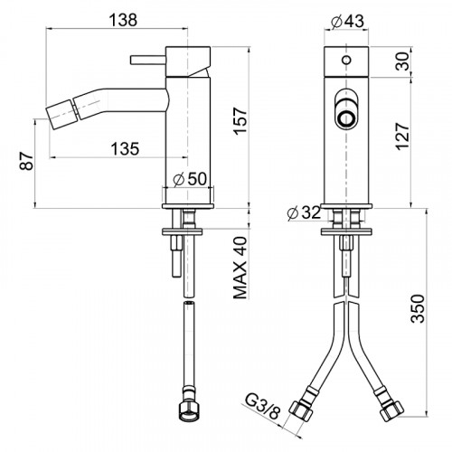 Смеситель для биде Cisal Xion XI000564D1 Нержавеющая сталь латунь